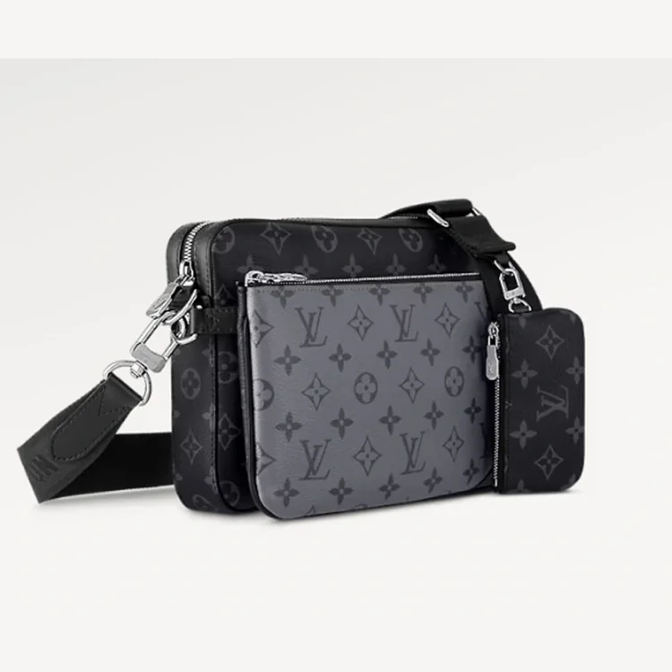 Czarna torba na ramię Louis Vuitton Monogram Eclipse z szerokim paskiem